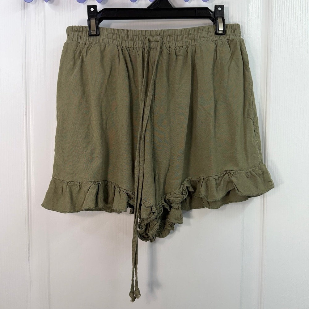 American Eagle green‎ high waisted ruffle hem pull on pocket shorts casual XS